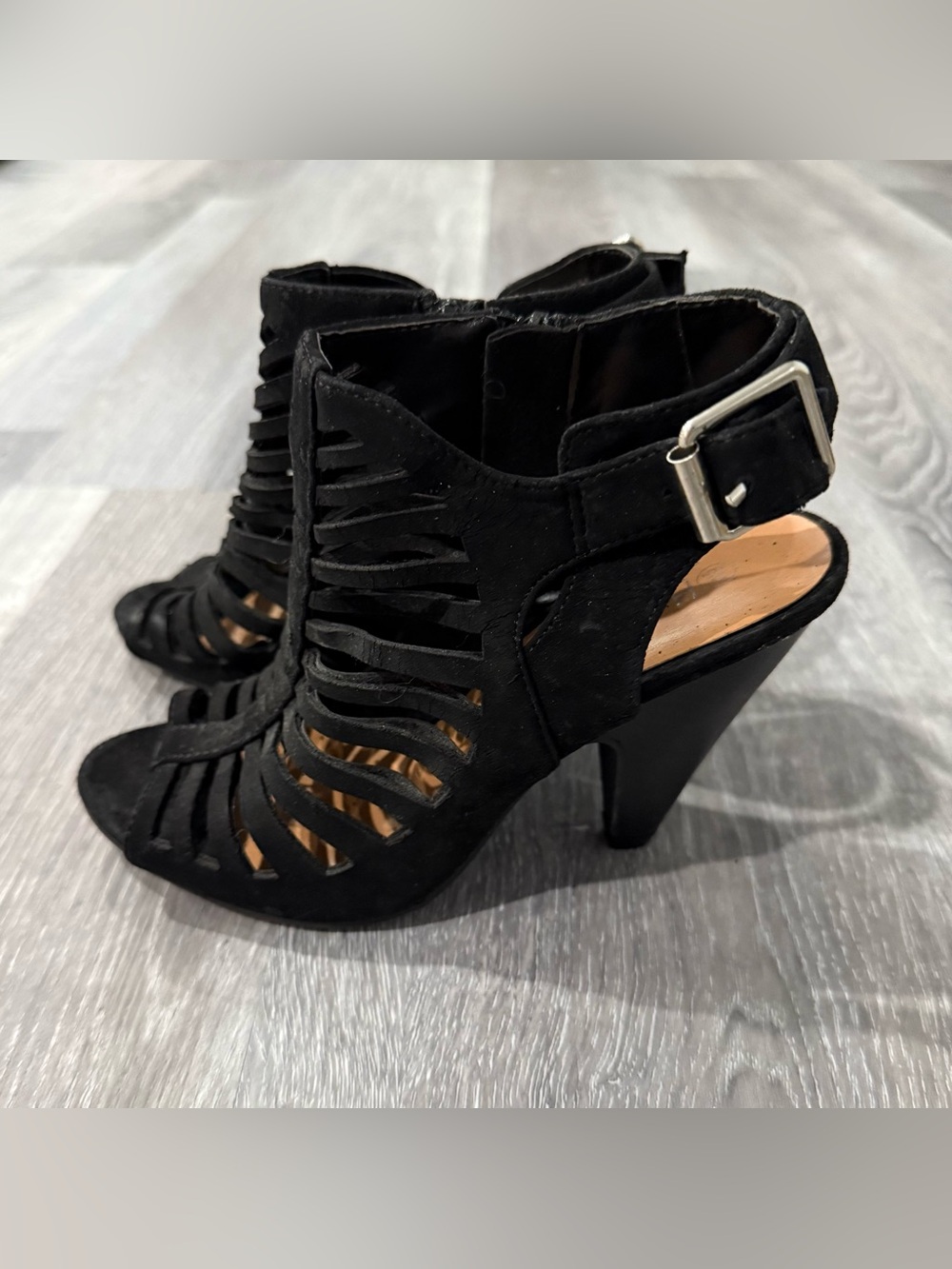 Hot Tomato Black Strappy Cutout High Heel Sandals